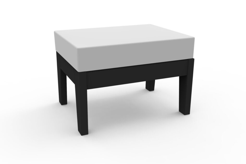 dark ottoman with light cushion for outdoor use.