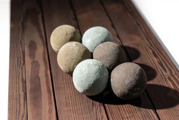 4" Natural Stone Color Ceramic Fire Cannonballs - Set of 6